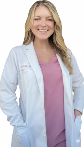 Ashlie Walsh pink scrubs and white lab coat